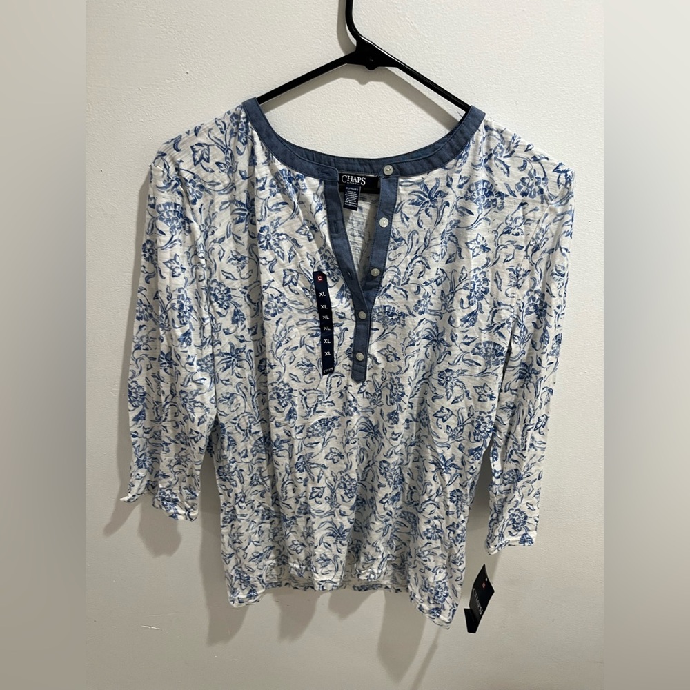 Chaps blue and off-white blouse